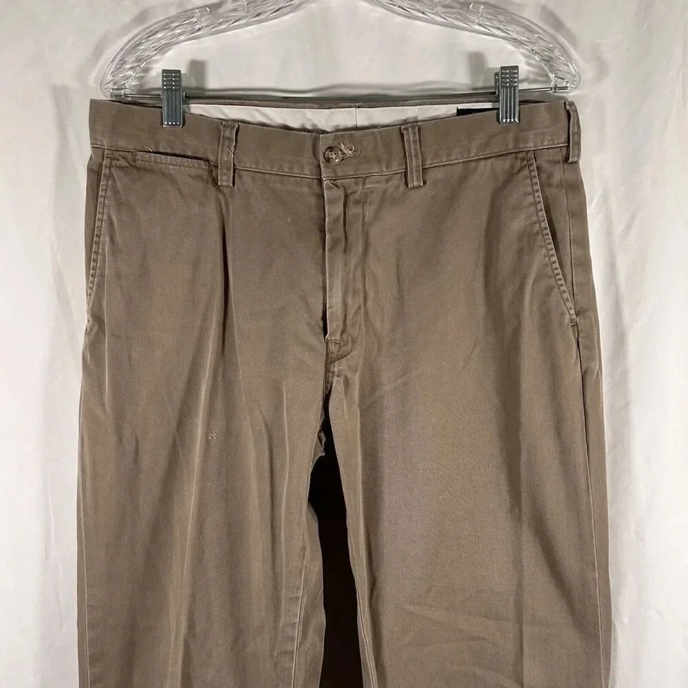 Polo Ralph Lauren Khaki Pants Men 34x32 Beige Classic Fit Button Zip 100% Cotton